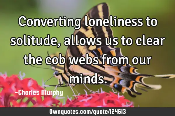 Converting loneliness to solitude, allows us to clear the cob webs from our