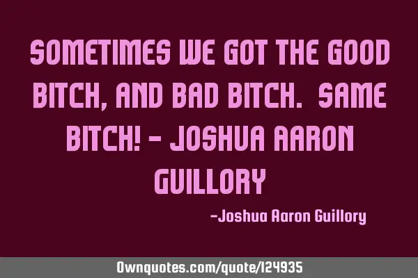 Sometimes we got the good bitch, and bad bitch. Same bitch! - Joshua Aaron G