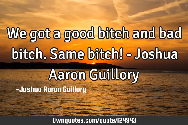 We got a good bitch and bad bitch. Same bitch! - Joshua Aaron G