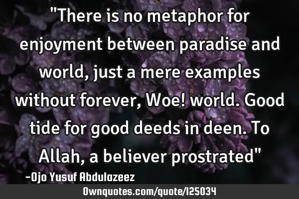 "There is no metaphor for enjoyment between paradise and world, just a mere examples without