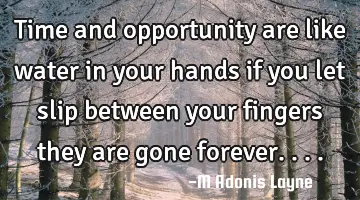 Time and opportunity are like water in your hands if you let slip between your fingers they are