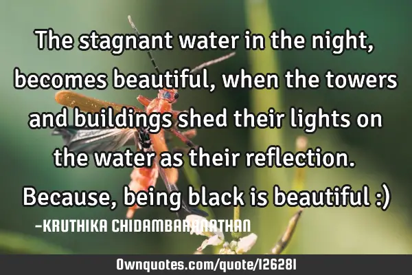 The stagnant water in the night,becomes beautiful,when the towers and buildings shed their lights