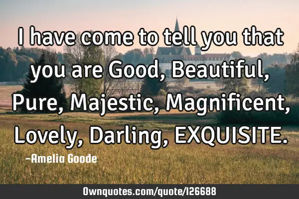 I have come to tell you that you are Good, Beautiful, Pure, Majestic, Magnificent, Lovely, Darling,