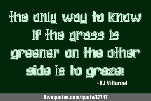 The only way to know if the grass is greener on the other side is to