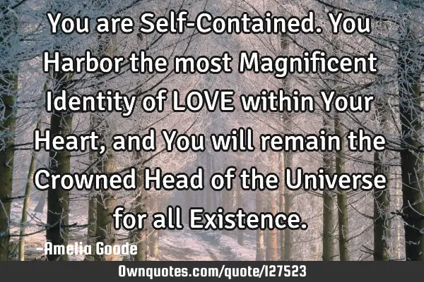 You are Self-Contained. You Harbor the most Magnificent Identity of LOVE within Your Heart, and You