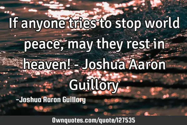 If anyone tries to stop world peace, may they rest in heaven! - Joshua Aaron G