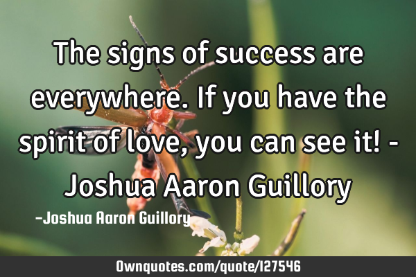 The signs of success are everywhere. If you have the spirit of love, you can see it! - Joshua Aaron