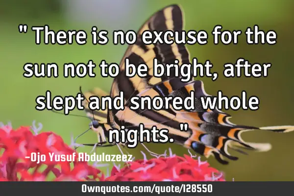" There is no excuse for the sun not to be bright, after slept and snored whole nights."