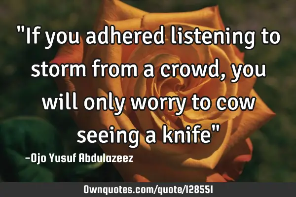 "If you adhered listening to storm from a crowd, you will only worry to cow seeing a knife"