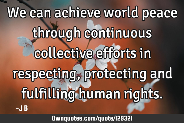 We can achieve world peace through continuous collective efforts in respecting, protecting and