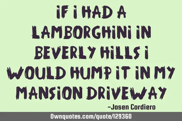 IF I HAD A LAMBORGHINI IN BEVERLY HILLS I WOULD HUMP IT IN MY MANSION DRIVEWAY