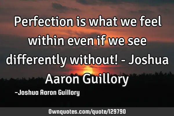Perfection is what we feel within even if we see differently without! - Joshua Aaron G