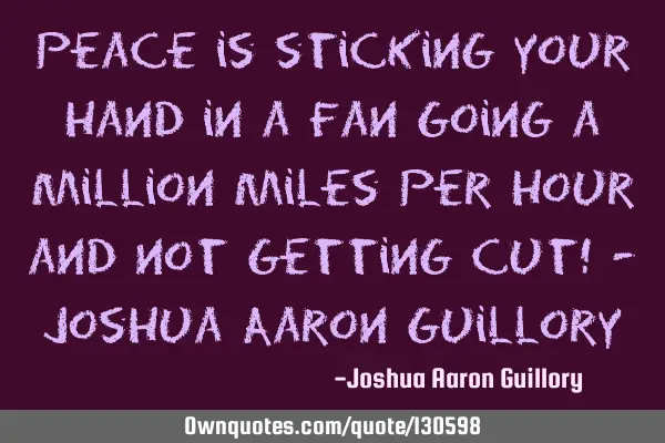 Peace is sticking your hand in a fan going a million miles per hour and not getting cut! - Joshua A