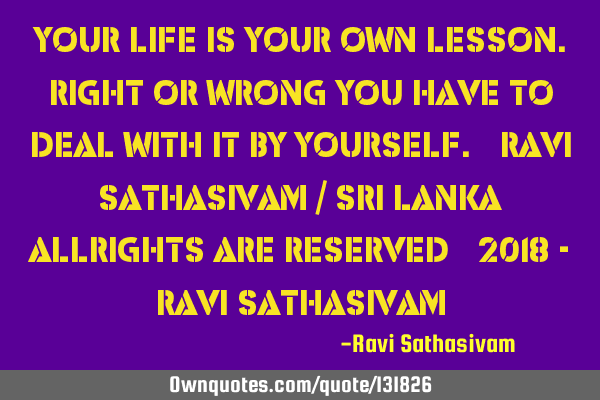 “Your life is your own lesson. Right or wrong you have to deal with it by yourself.” Ravi S