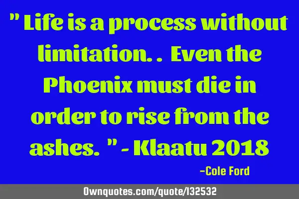 " Life is a process without limitation.. Even the Phoenix must die in order to rise from the ashes.