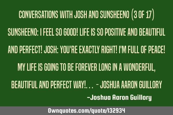 Conversations with Josh and Sunsheeno (3 of 17) Sunsheeno: I feel so good! Life is so positive and