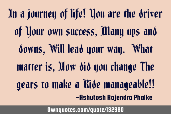 In a journey of life! You are the driver of Your own success, Many ups and downs, Will lead your