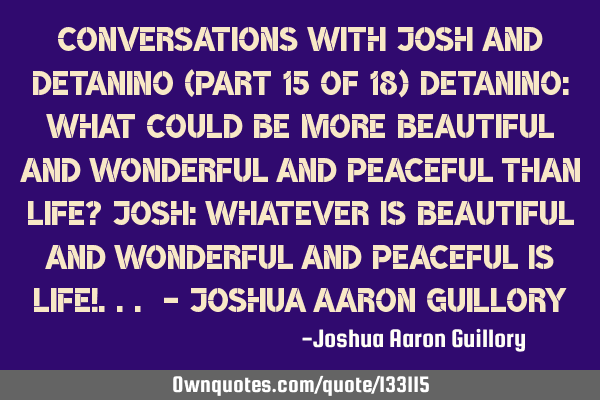 Conversations with Josh and Detanino (Part 15 of 18) Detanino: What could be more beautiful and