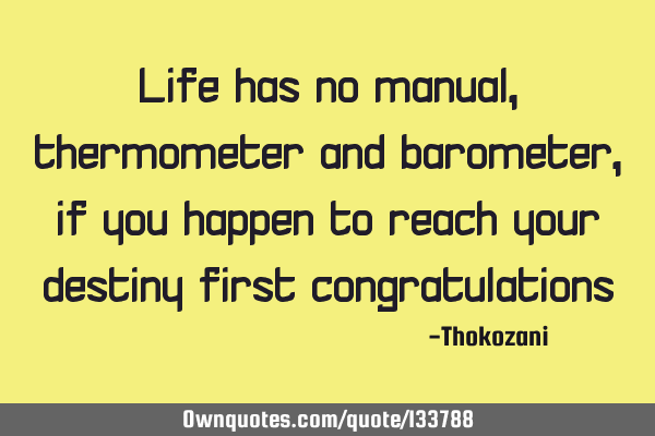 Life has no manual ,thermometer and barometer ,if you happen to reach your destiny first