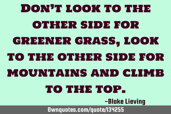 Don’t look to the other side for greener grass, look to the other side for mountains and climb to