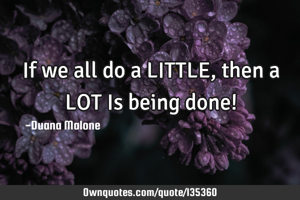 If we all do a LITTLE, then a LOT Is being done!