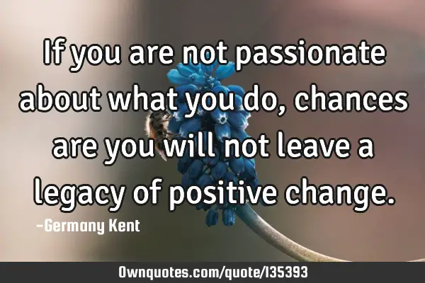 If you are not passionate about what you do, chances are you will not leave a legacy of positive