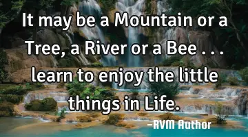 It may be a Mountain or a Tree, a River or a Bee . . . learn to enjoy the little things in Life.