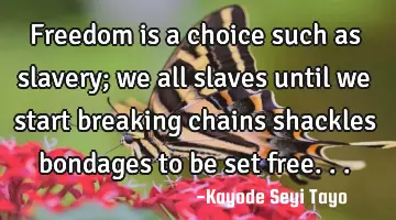 Freedom is a choice such as slavery; we all slaves until we start breaking chains shackles bondages