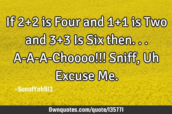 If 2+2 is Four and 1+1 is Two and 3+3 Is Six then... A-A-A-Choooo!!! Sniff, Uh Excuse M