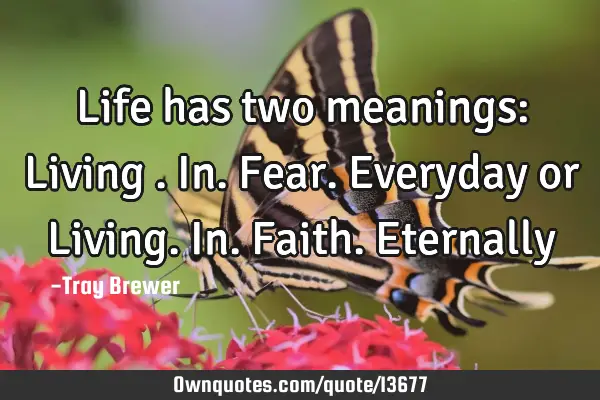 Life has two meanings: Living . In. Fear. Everyday or Living. In. Faith. E