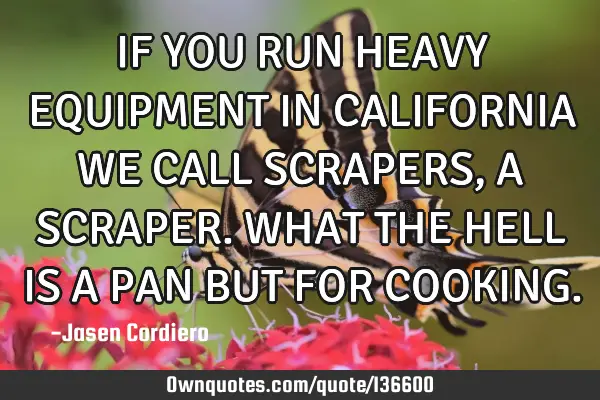 IF YOU RUN HEAVY EQUIPMENT IN CALIFORNIA WE CALL SCRAPERS, A SCRAPER. WHAT THE HELL IS A PAN BUT FOR