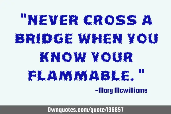 "Never cross a bridge when you know your flammable."