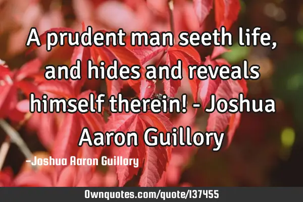 A prudent man seeth life, and hides and reveals himself therein! - Joshua Aaron G
