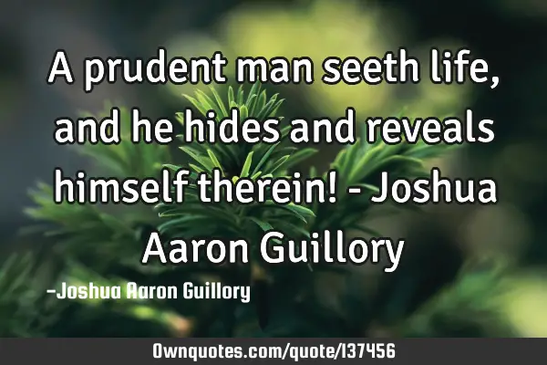 A prudent man seeth life, and he hides and reveals himself therein! - Joshua Aaron G