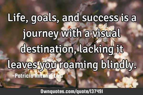 Life, goals, and success is a journey with a visual destination, lacking it leaves you roaming