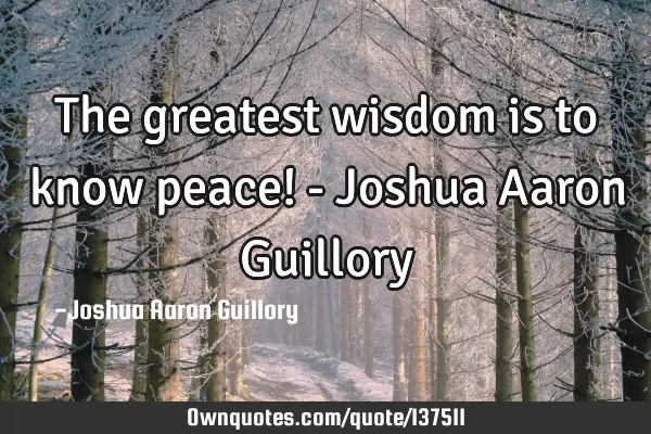 The greatest wisdom is to know peace! - Joshua Aaron G