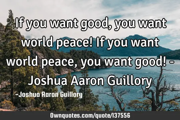 If you want good, you want world peace! If you want world peace, you want good! - Joshua Aaron G