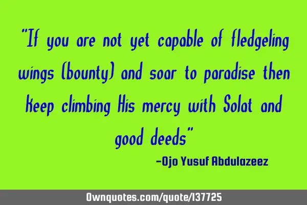 "If you are not yet capable of fledgeling wings (bounty) and soar to paradise then keep climbing H