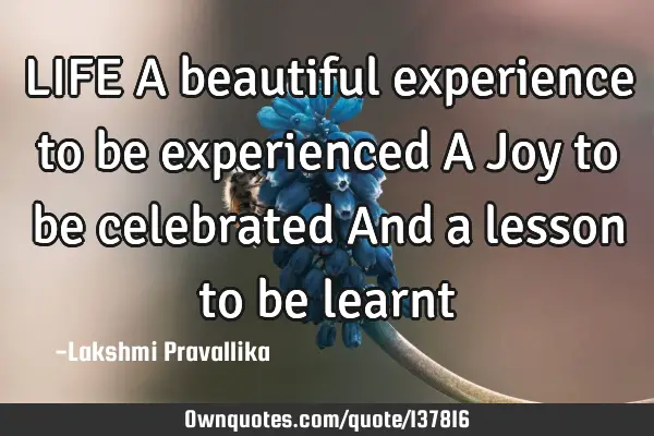 LIFE A beautiful experience to be experienced A Joy to be celebrated And a lesson to be