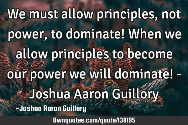 We must allow principles, not power, to dominate! When we allow principles to become our power we