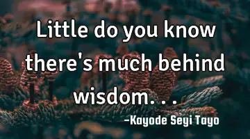 Little do you know there's much behind wisdom.. .