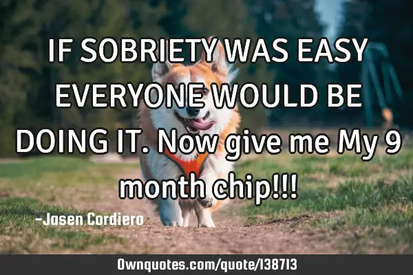 IF SOBRIETY WAS EASY EVERYONE WOULD BE DOING IT. Now give me My 9 month chip!!!