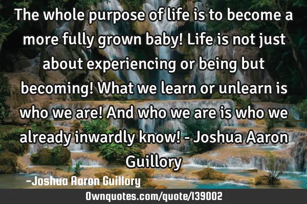 The whole purpose of life is to become a more fully grown baby! Life is not just about experiencing