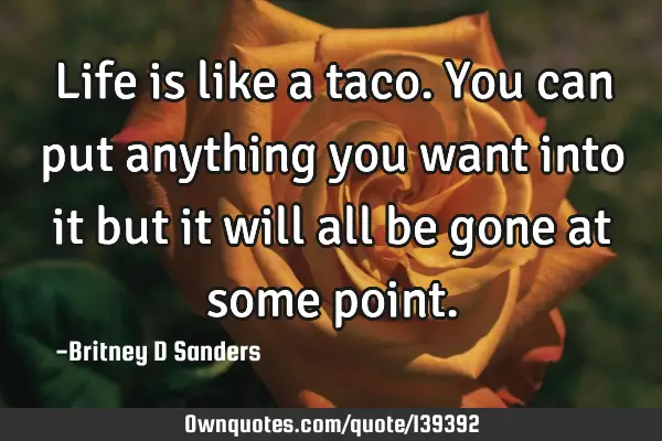 Life is like a taco. You can put anything you want into it but it will all be gone at some