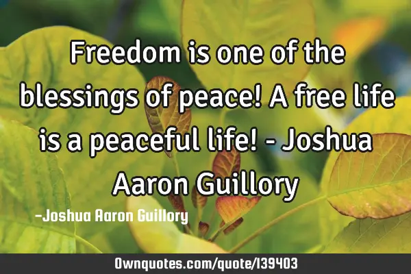 Freedom is one of the blessings of peace! A free life is a peaceful life! - Joshua Aaron G
