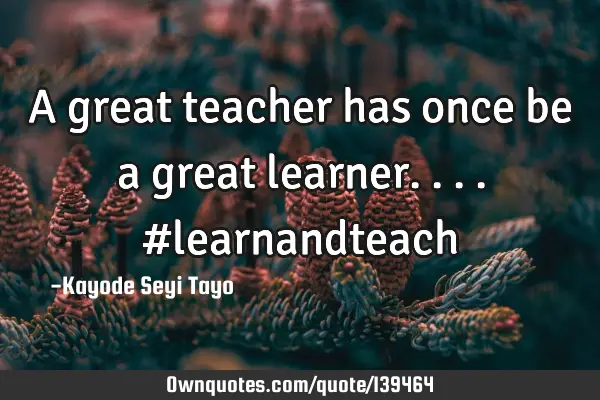A great teacher has once be a great learner.... #