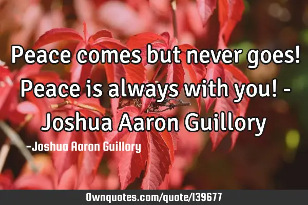 Peace comes but never goes! Peace is always with you! - Joshua Aaron G