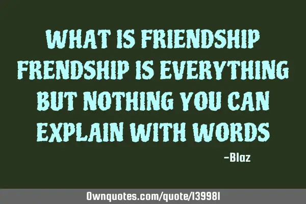 WHAT IS FRIENDSHIP FRENDSHIP IS EVERYTHING BUT NOTHING YOU CAN EXPLAIN WITH WORDS