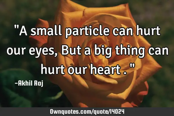 "A small particle can hurt our eyes , But a big thing can hurt our heart ."
