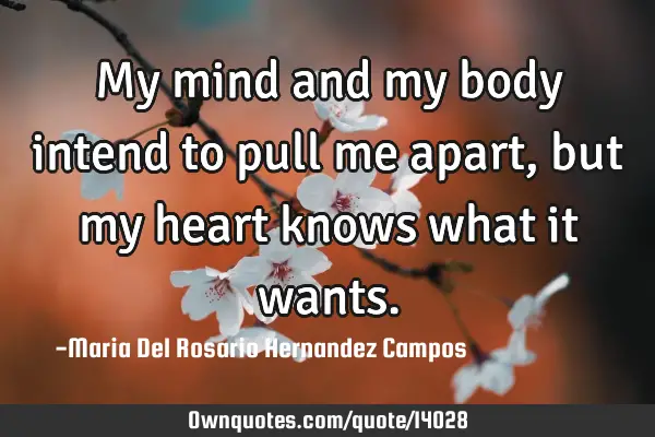 My mind and my body intend to pull me apart, but my heart knows what it